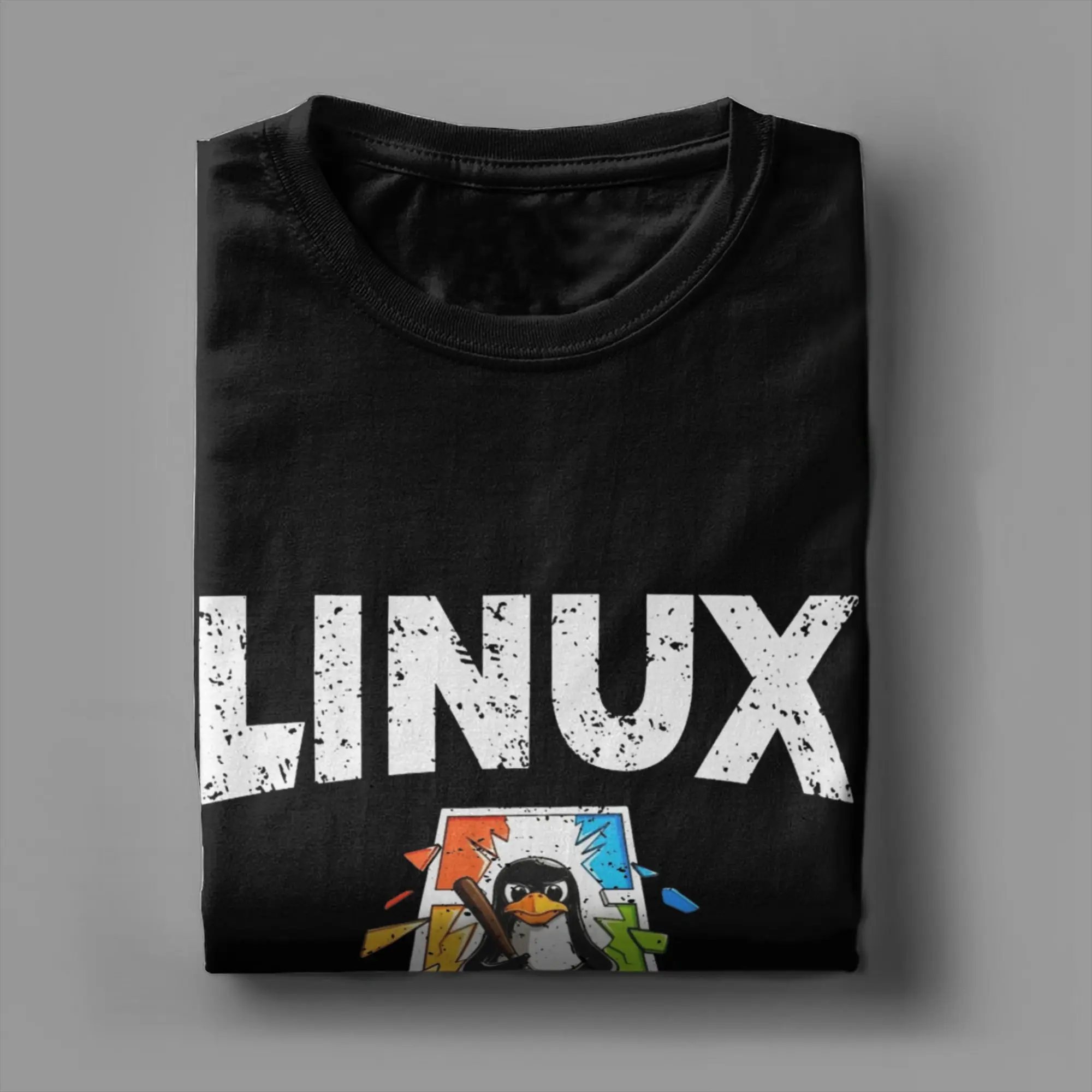 2025 الصيف لينكس ويندوز خمر القطن تيز قصيرة الأكمام 100% القطن الخالص تي شيرت مطبوع طاقم الرقبة القمم تنفس عادية Y2k