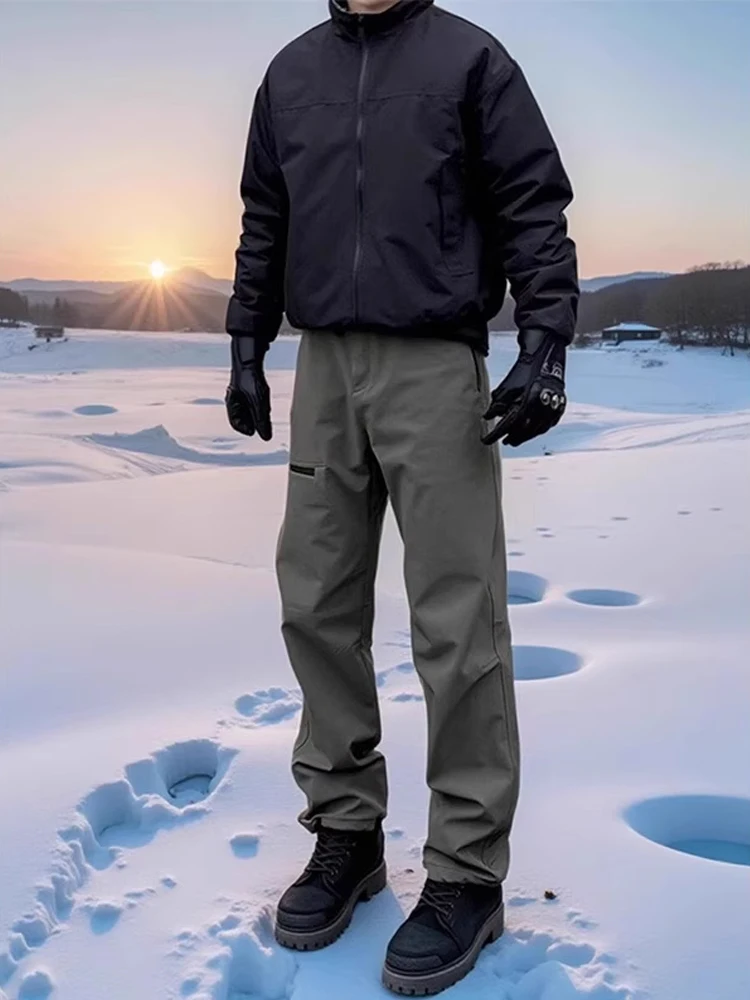 سراويل رجالي للتنزه سيرًا على الأقدام بتصميم أمريكي عتيق سراويل شتوية سميكة من الصوف للتزلج في الهواء الطلق لتسلق الجبال سراو...