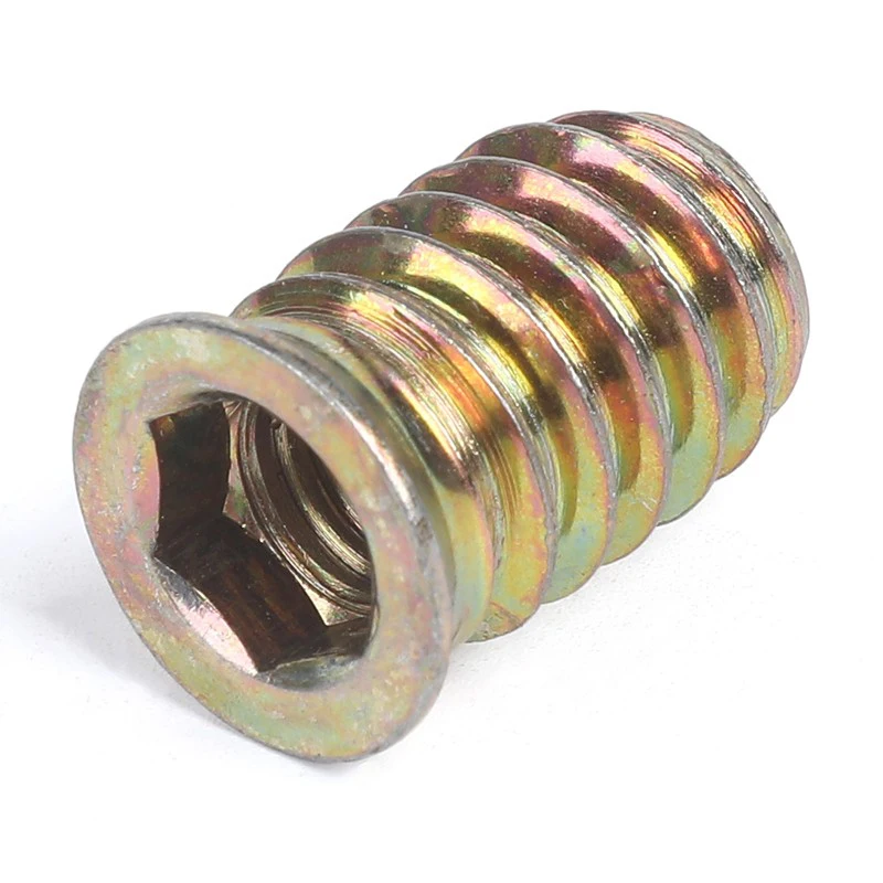 10pcs/50pcs M6 M8 M10 Zinc Alloy Iron Inside Carbon Steel Hex Socket Drive Insert Nuts Threaded For Wood Furniture