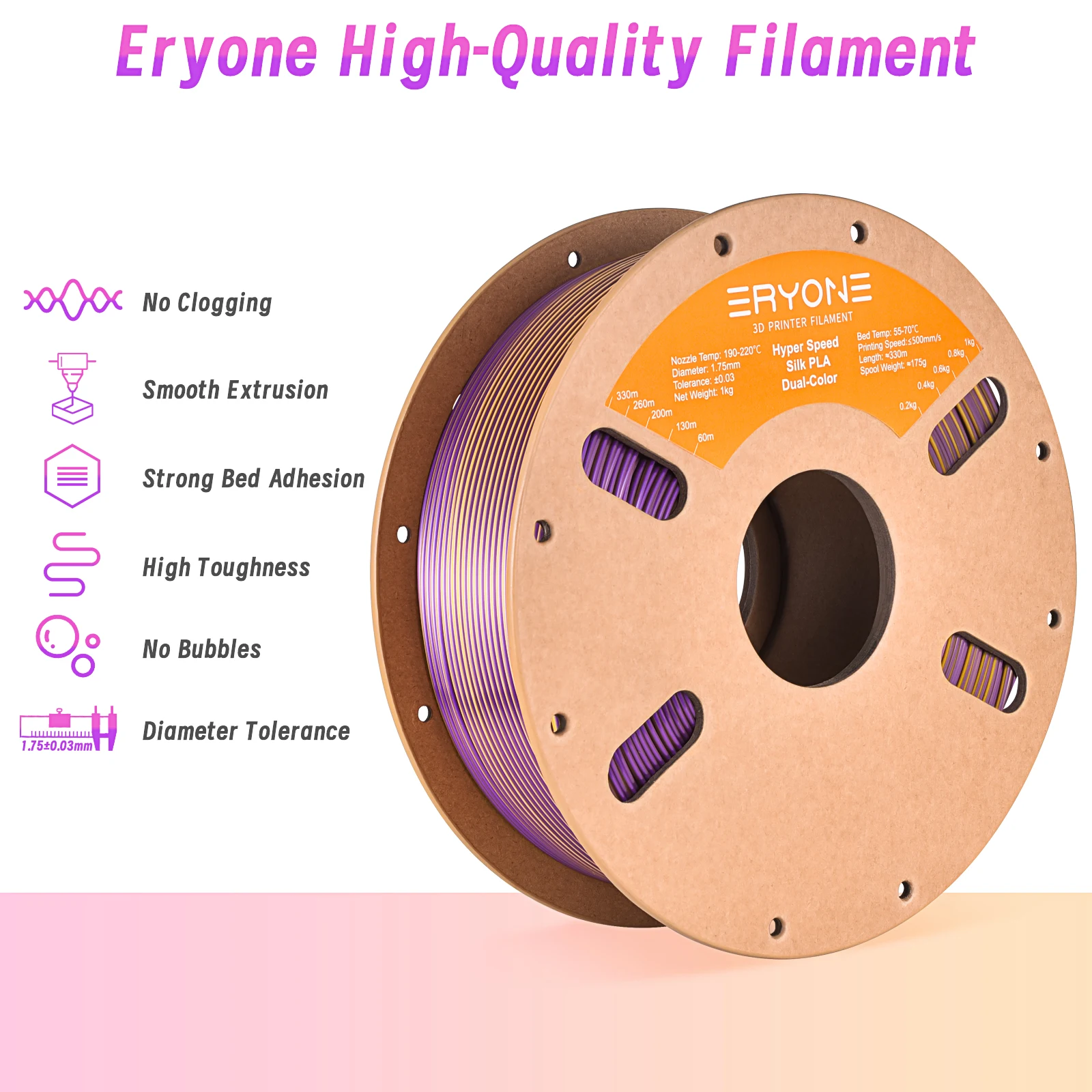 ERYONE Hyper Speed Silk PLA Dual Color Filament 1KG 1.75mm ±0.03 Diameter High Quality Filament For 3D Printing New Arrival