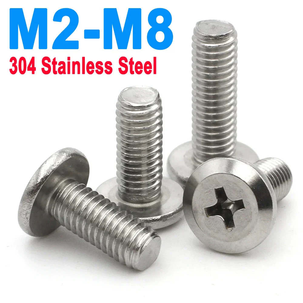 

10/20/100pcs M2 M2.5 M3 M4 M5 M6 M8 304 Stainless Steel Cross Recessed Phillips Large Flat Head Screw Bolt Connect Furniture