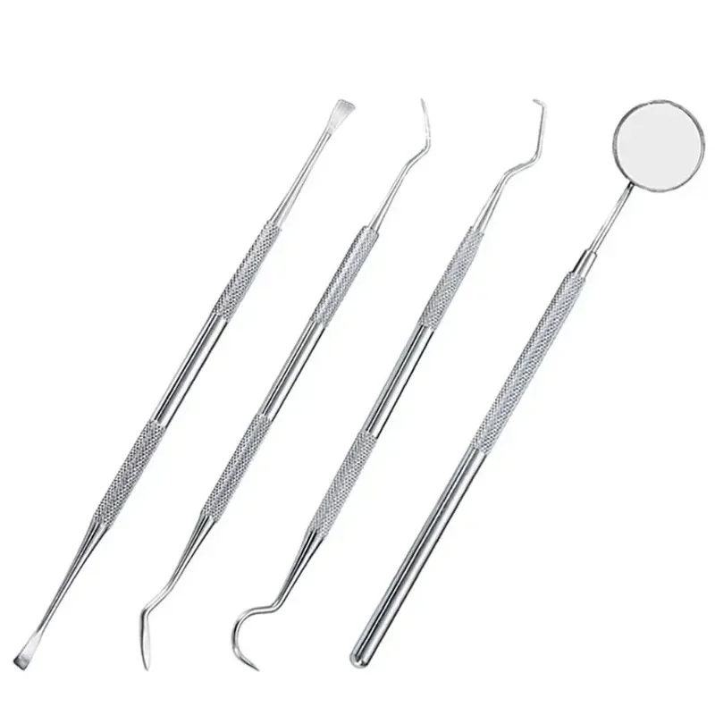 

4Piece Stainless Steel Dental Set for Oral Care Tartar Scraper Oral Mirror Dental Pick Tool and Teeth Whitening Cleaner