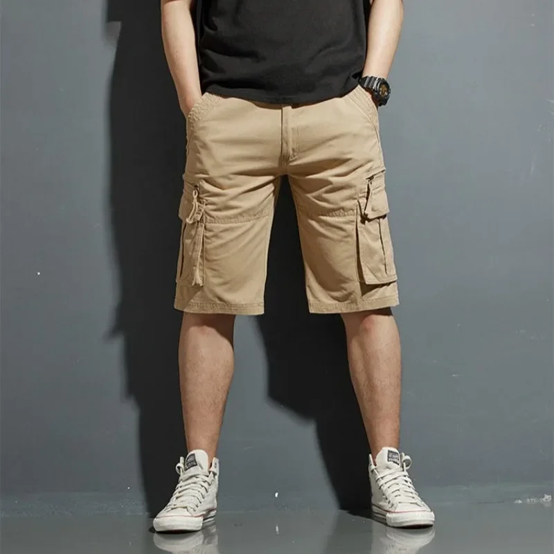 الصلبة طويلة فضفاضة الذكور سراويل قصيرة فضفاضة برمودا الرجال البضائع السراويل نصف واسعة متعددة جيب ملابس جميلة الصيف Harajuku Y2k