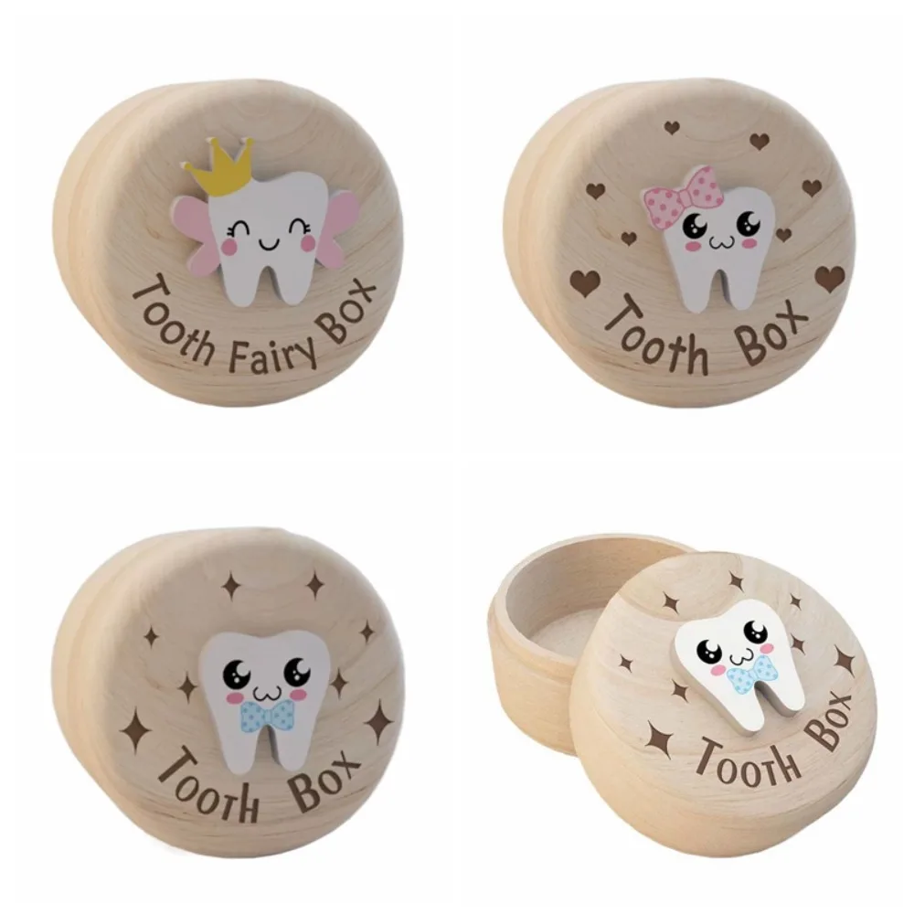 مجموعة صندوق تذكار خشبي صندوق أسنان الطفل الأسنان الأساسية شعر الجنين الحبل السري الحفاظ على أسنان الحليب المنظم