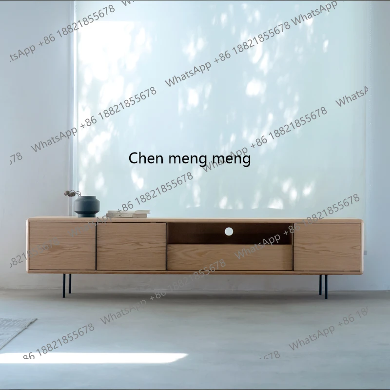 Soft Iron TV Cabinet Living Room Storage Cabinet Metal Legs Household Floor-standing Solid Wood Audio-visual Cabinet