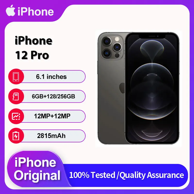 هاتف Apple iPhone 12 Pro 5G الأصلي مع معرف الوجه غير مقفول مستعمل IOS 14.1 6.1 "128/256GB ROM 2815mAh هاتف محمول 12MP هاتف ذكي