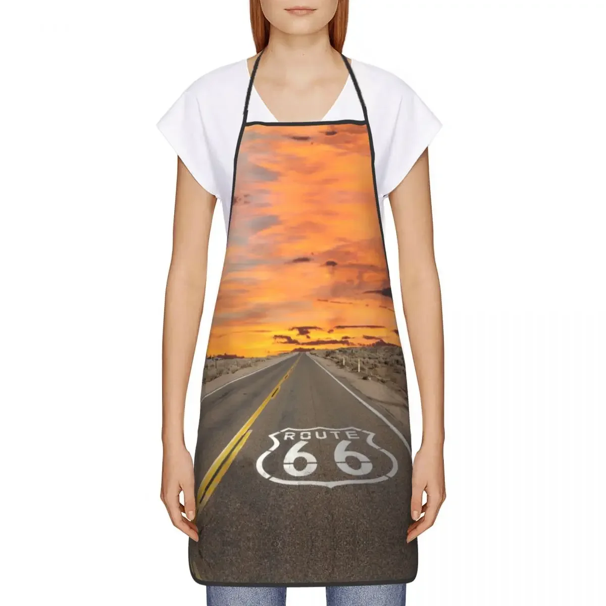 Route 66 Funny Aprons Women Men USA Highways Adult Unisex Kitchen Chef Bib Tablier Cuisine Cooking Baking Painting