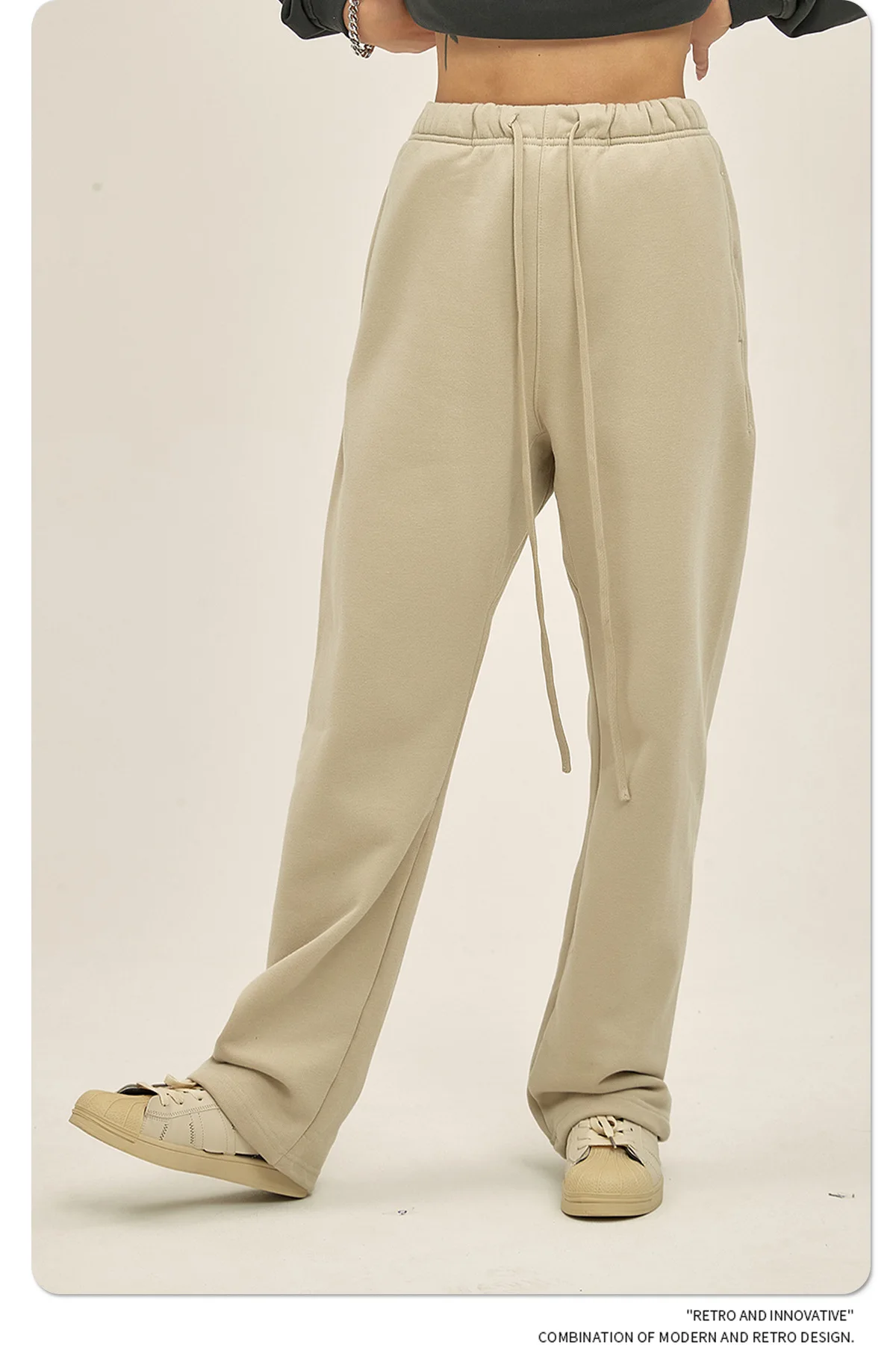 Men's A/W New Sherpa Fleece 365gsm Casual Pants American Streetwear Drawstring Elastic Waist Straight Wide Leg Unisex Trousers