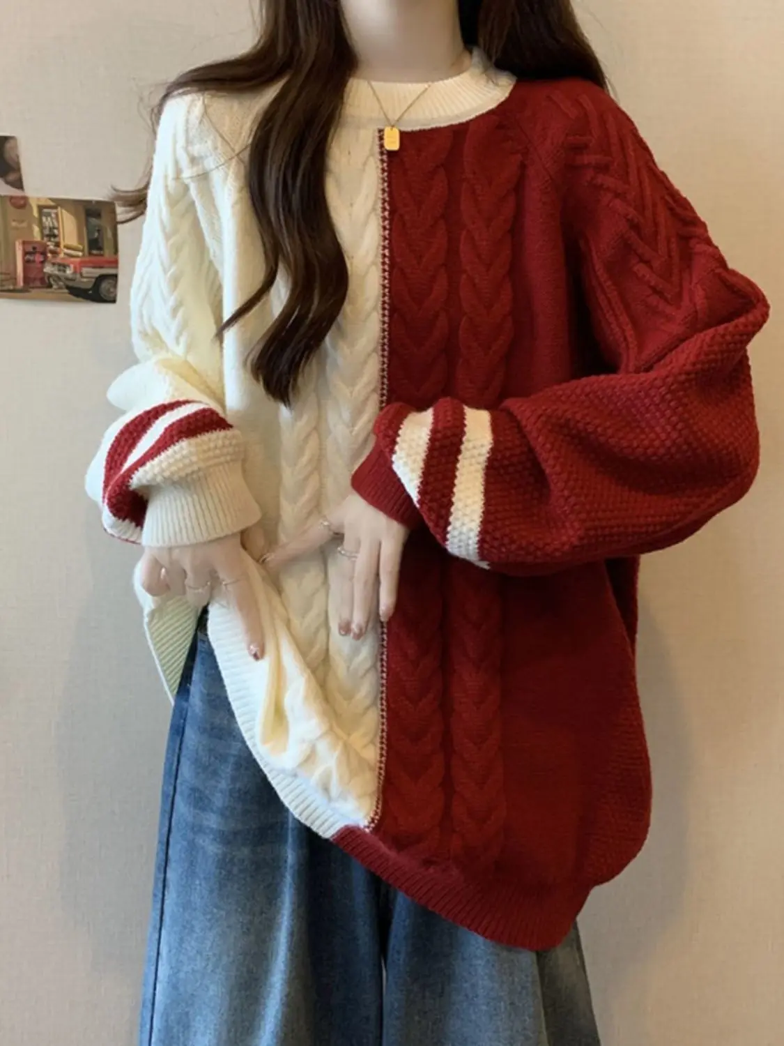 

Christmas Red Cable Knit Sweater 2025 Holiday Style Pullover Coquette Aesthetic Flattering Fit Womens Fashion