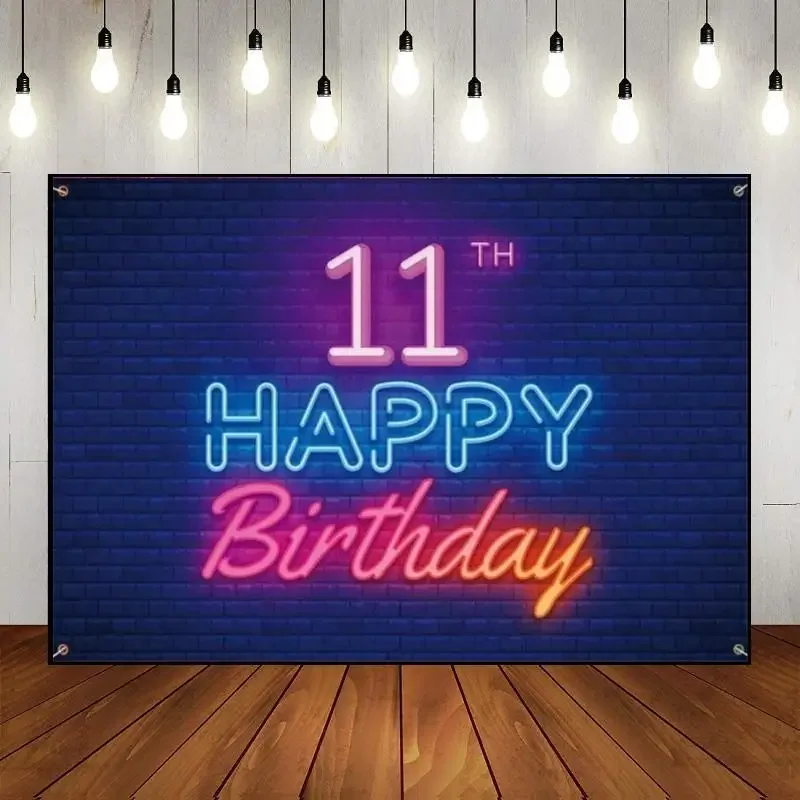 

Happy 11th Birthday Background Custom Backdrop Balloon Game Machine Banner Newborn Photography Props Decoration Photo Red Party