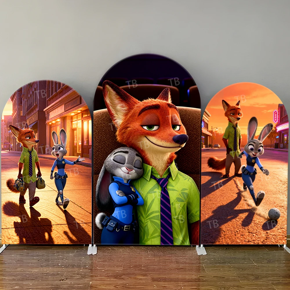 

Zootopia Nick & Judy City Street Cinema Seat Soccer Arch Backdrop Cover Decor Photo Booth Prop for Kids Party Celebrations