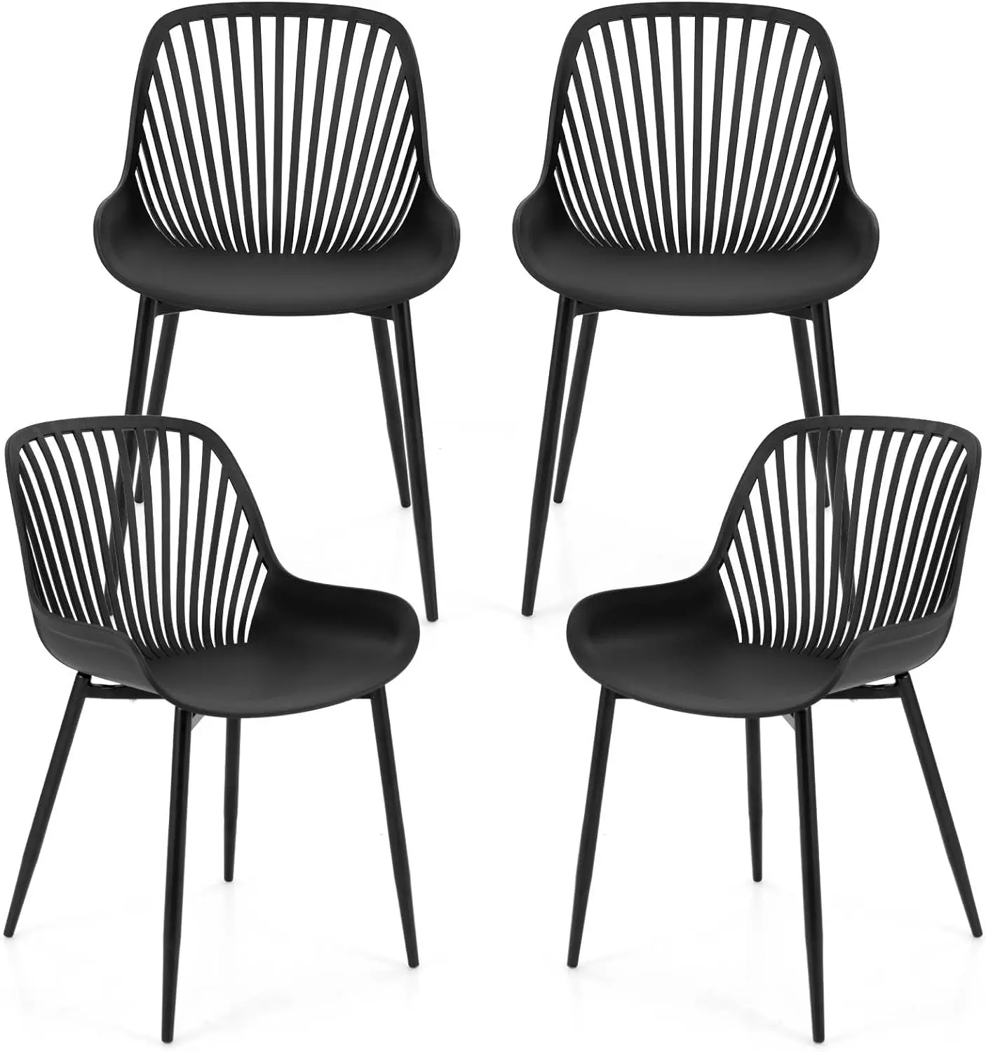 

/Plastic Dining Chair Set of 4, Modern Kitchen Chairs w/Metal Legs, Cutout Backrest, Curved Seat, Armless Kitchen Chairs,