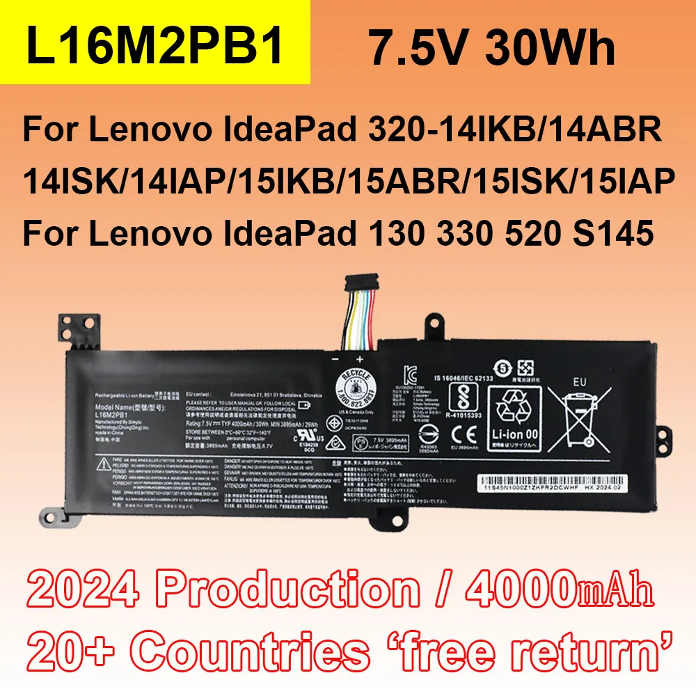Imagem -01 - Bateria do Portátil para Lenovo Ideapad 7.5v 30wh L16m2pb1 Ideapad S145 520 130 330 32015ikb 15arr 15ast 14ikb L16l2pb2 L16m2pb2 L16m2pb2 bateria do portatil para lenovo ideapad 75v 30wh l16m2pb1 ideapad s145 520 130 330 32015ikb 15arr 15ast 14ikb l16l2pb2 l16m2pb2 l16m2pb2 01