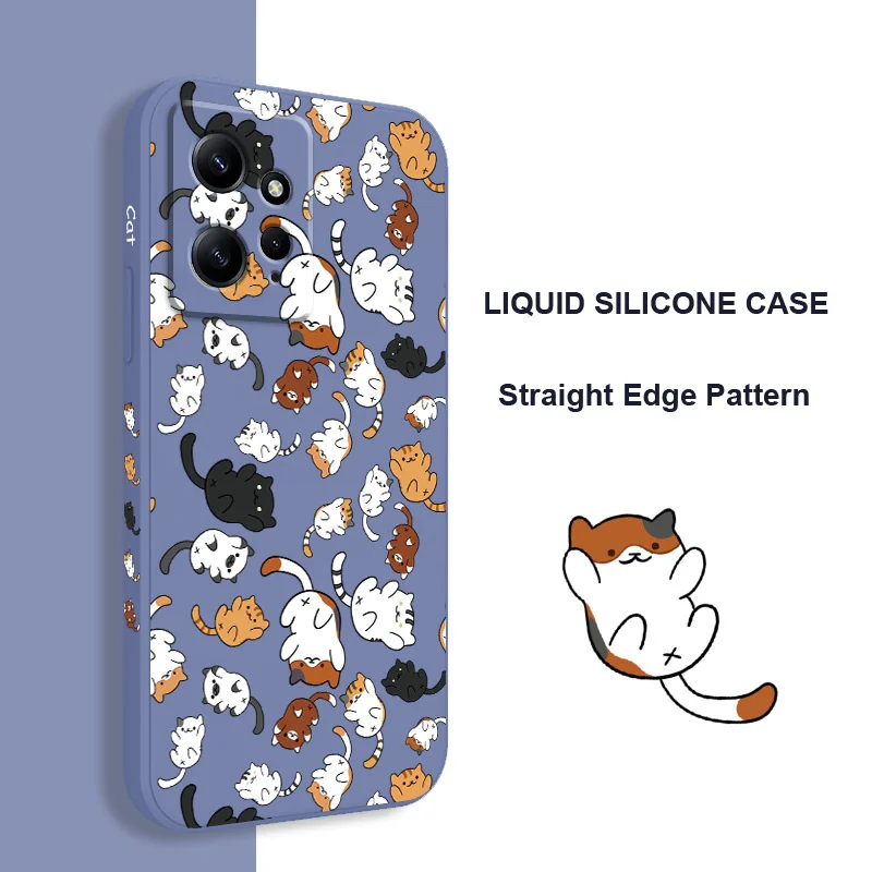 Cat Rolling Phone Case For Xiaomi Redmi Note 13 12 12S 11 11S 10 10T 10S 9 9S 8 7 Pro Plus 4G 5G Liquid Silicone Cover