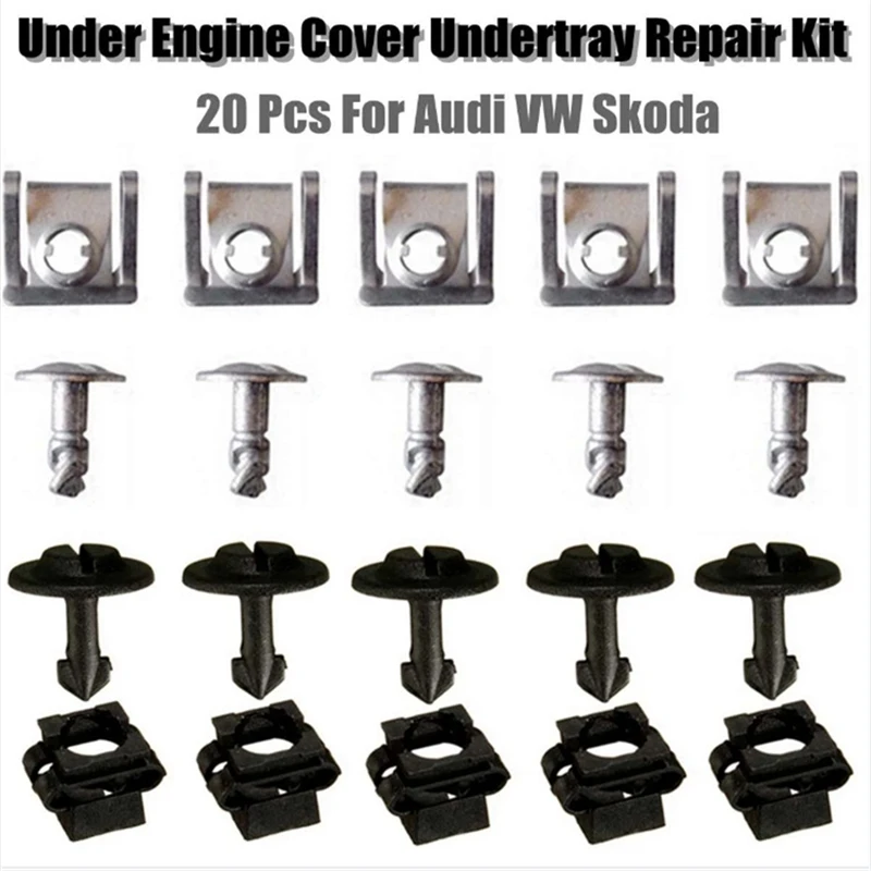 20PCS For Audi A4 A6 VW Passat B5 Under Engine Cover Undertray Fitting Clips Kit Metal Screw Kit 4A0805121A 4A0805163 8D0805121