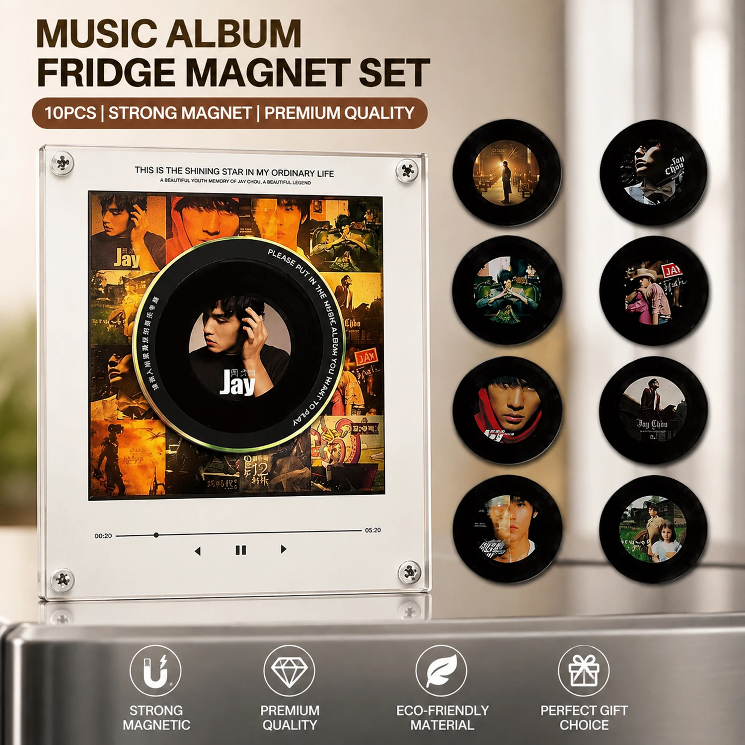 Smart Magnetic Music Fridge Light Touch To Play Vinyl Record Player Night Light Built-in Glow LED Decor Lamp Album Fridge Magnet