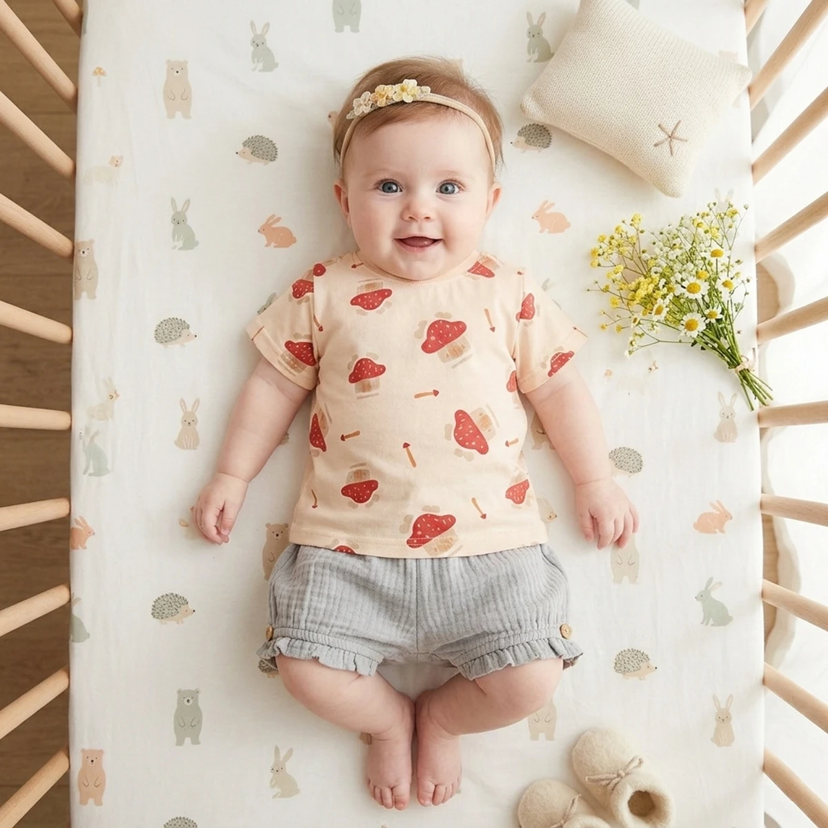 Cute Mushroom Kids Girls Tops Cotton T-shirt Summer Printing
