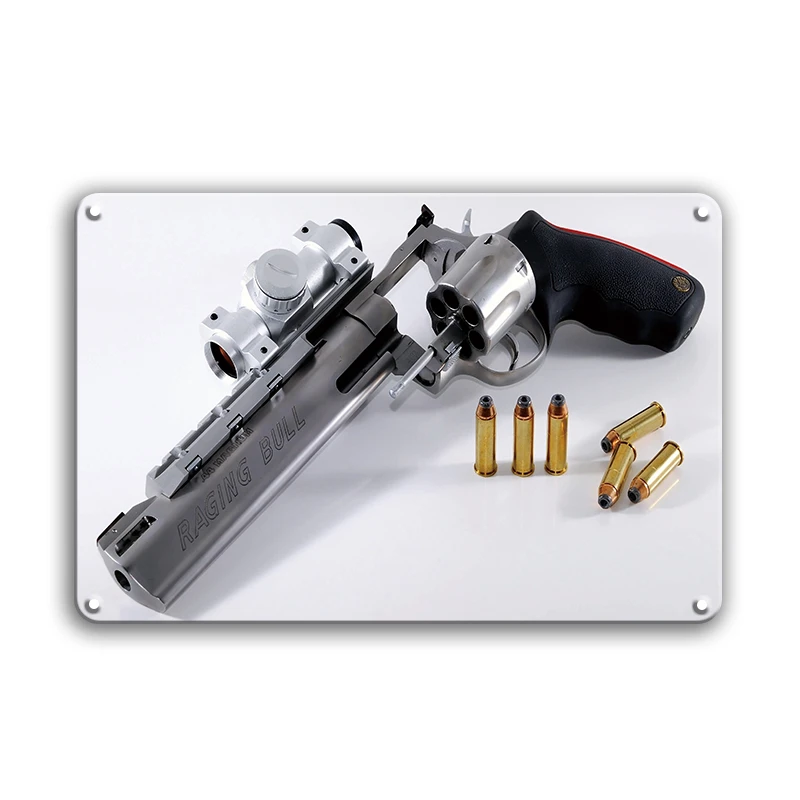 Military Poster Metal Tin Sign, Modern Guns Wall Decor, Realistic Weaponry Plaque for Gun Room Man Cave Garage & Shooting Range