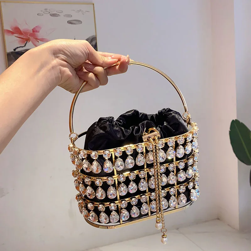 

Роскошная сумка-ведро со сверкающими бриллиантами, расшитая бисером и кристаллами, банкетная сумка, резная сумка-корзина, женская сумка