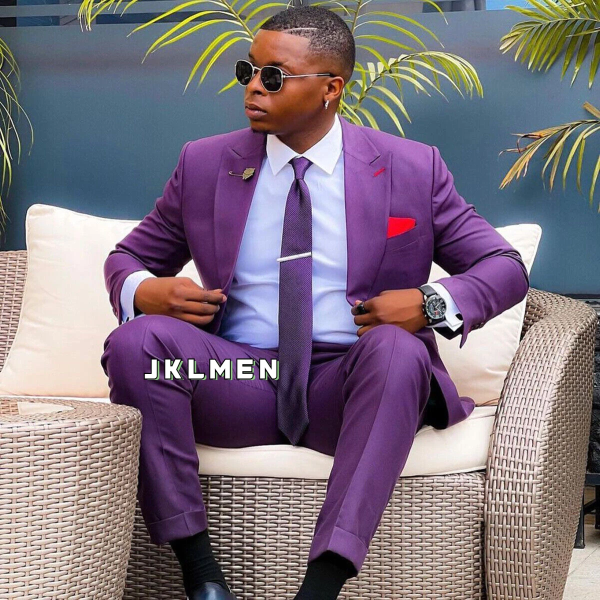 2023 Groom Suit Men\'s Suit Fashion Purple Lapel Slim Fit Suit Wedding Business Party Traje Americana Hombre