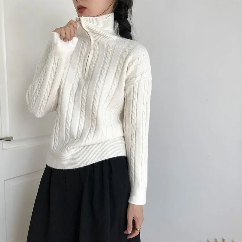 

2024 Women Solid Half Turn-down Collar Half Zipper Autumn Winter Loose Casual Sweater New Lazy Style Versatile Sweater Top V5