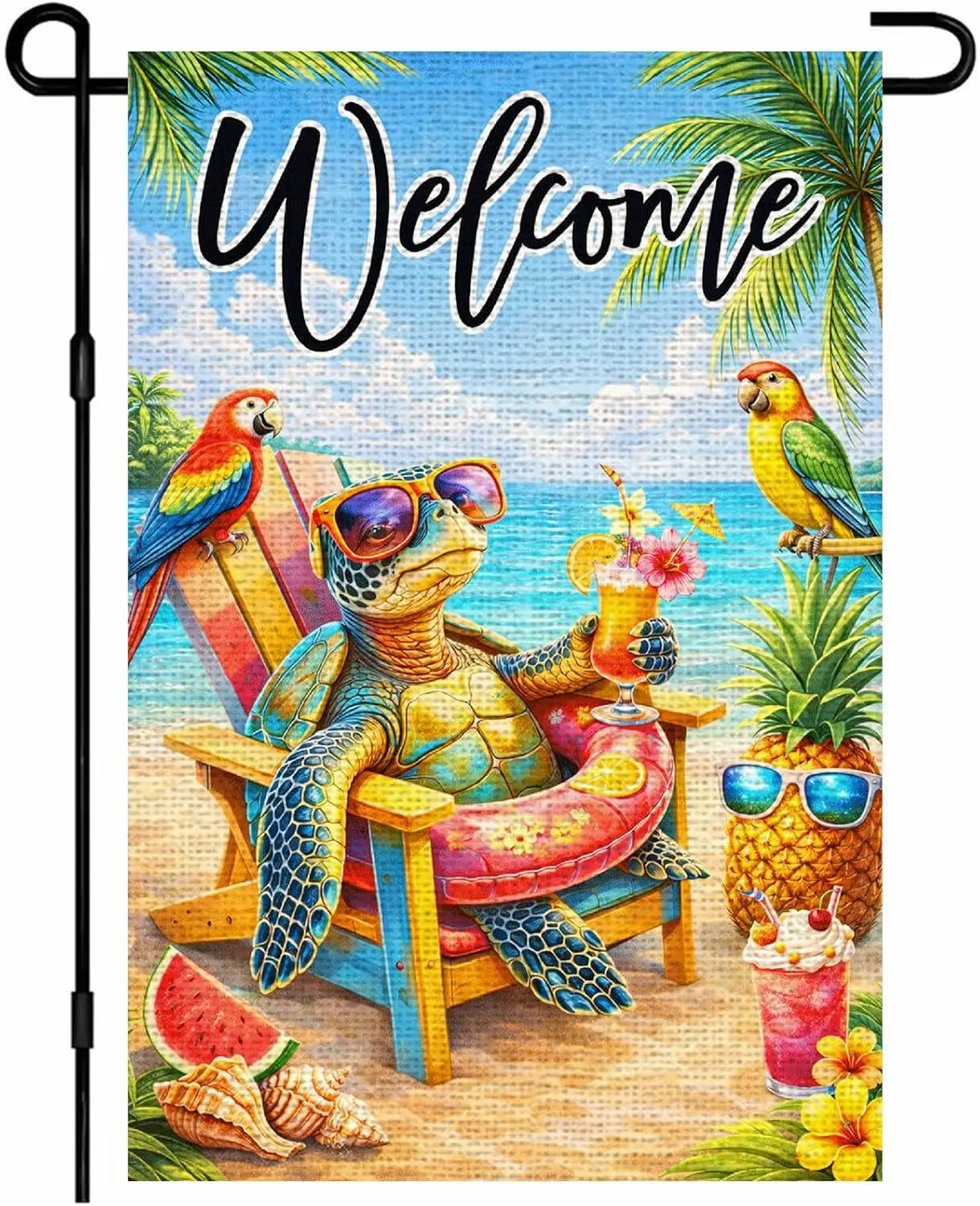 IVN Burlap Garden Flags 12x18 Inch Double Sided Summer Tropical Yard Flags Welcome Turtle Parrot Pineapple Cocktail Linen De jjp