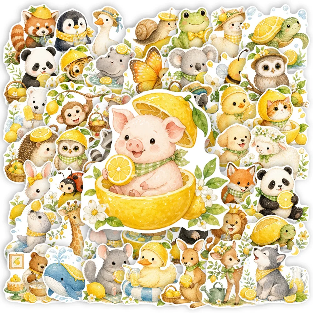 10/30/50pcs Cute Lemon Animal Cartoon Stickers Kawaii Whales Pandas Bees Decals Waterproof Graffiti Stationery Phone Case