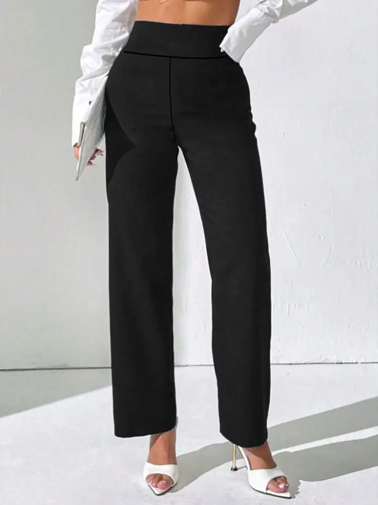 

Solid Color Casual Daily Straight Leg Pants Womens Spring Autumn High Waist Tummy Control Slimming Wide Leg Sports Long Trousers