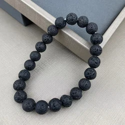 official-website tiki 8MM Black Natural Lava Beads Bracelet For Man Women 22Beads Volcano Buddha Strand Bangle Pulsera Hombre