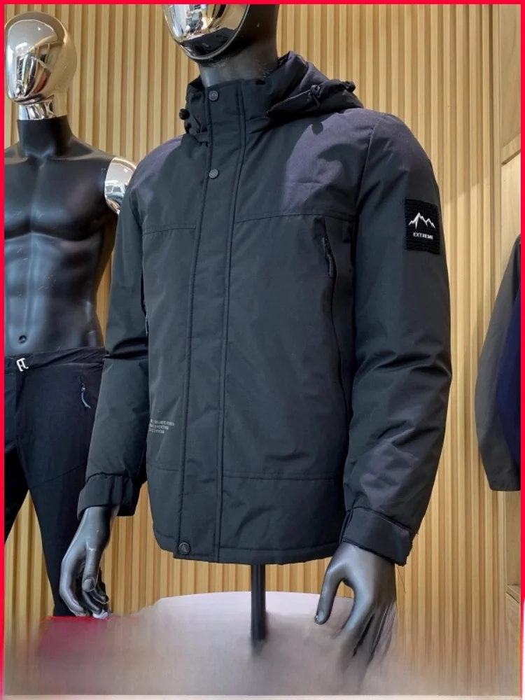 

Thiened High Fluffy Wool Filling Hooded Cotton Jaet Men's Autumn Winter Faion Urban Warm Windproof Coat Stand Fit