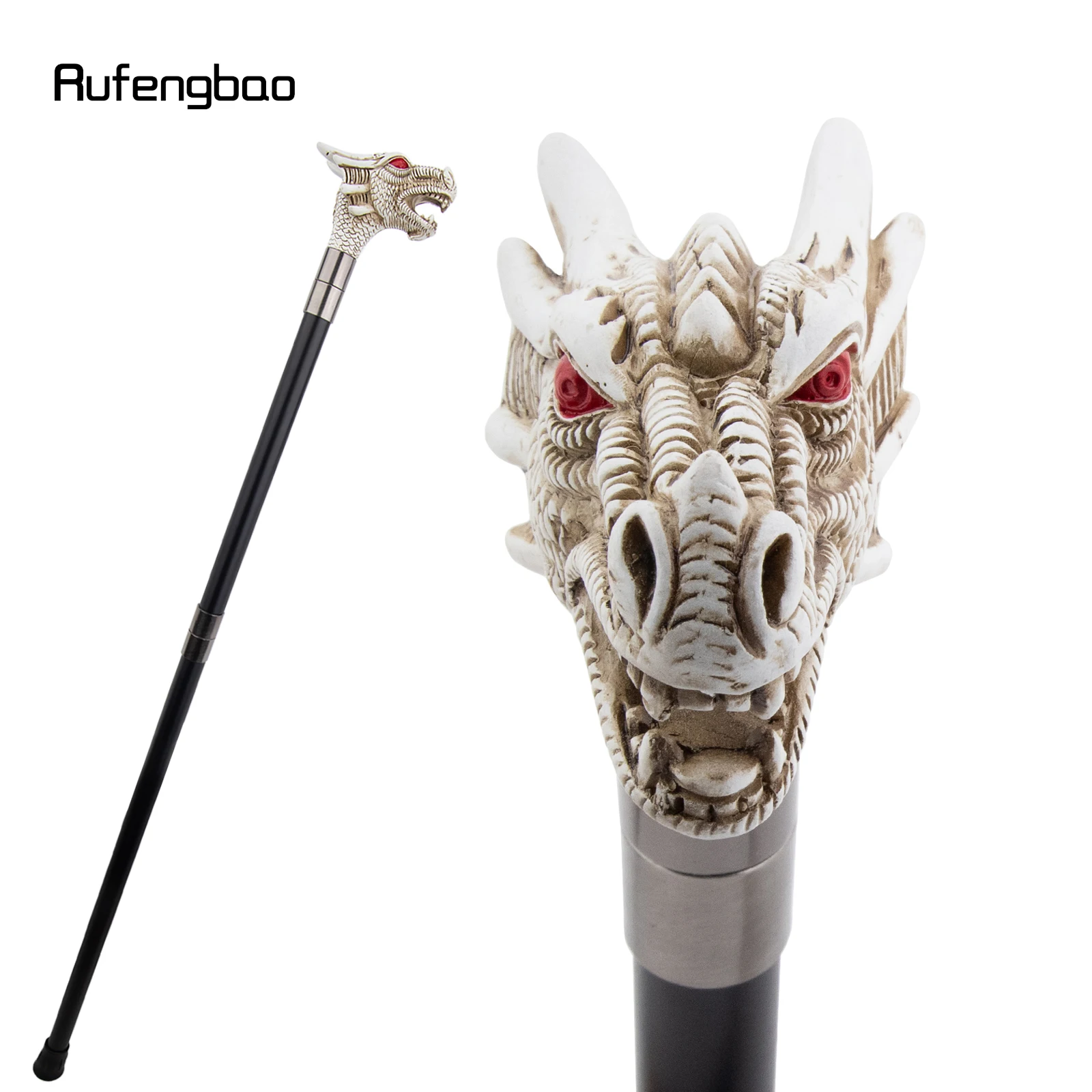 

White Resin Dragon Red Eyes Walking Cane Decorative Cospaly Cane Halloween Mace Wand Crosier Performance Stage Cane 94cm