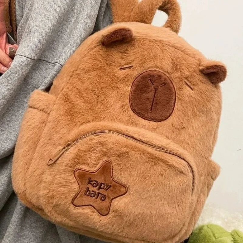 Plush Capybara Bag Casual Versatile Plush School Bag Large Capacity Backpack School Bag Cute Baby Backpack