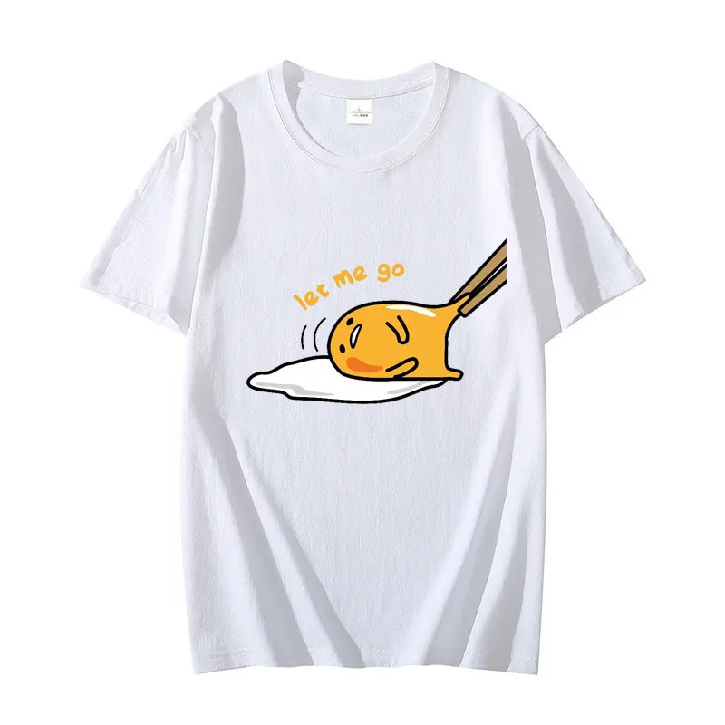 Sanrio Gudetama Cartoon Anime Women T-shirt Summer Short Sleeve 100% Cotton Men Tee Shirts Tops 2024 New Casual Couple Clothes