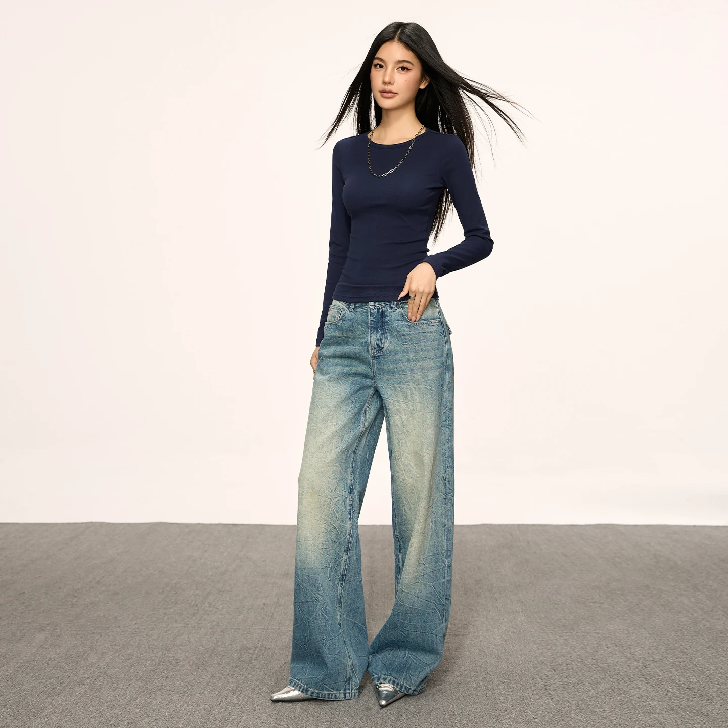 

Washed American High Street Women Jeans High Waist Wide Leg Casual Loose Couple Long Pants Vintage Style Denim Pants