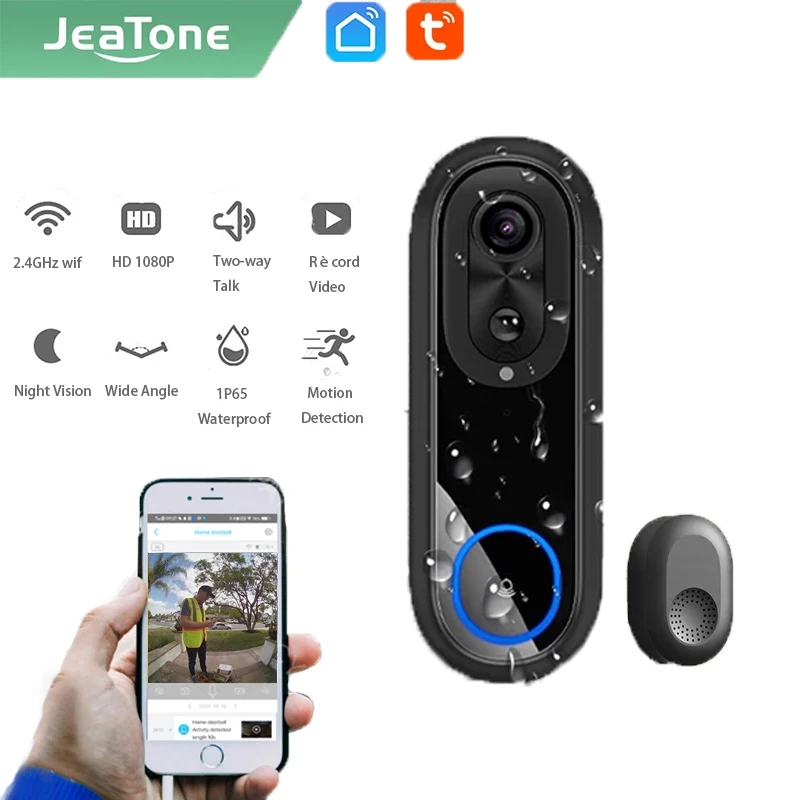 Jeatone 5G 2.4G WiFi Video Doorbell 1080P Smart Outdoor Home Video Intercom For Wireless Security Camera Door Bell Support Tuya