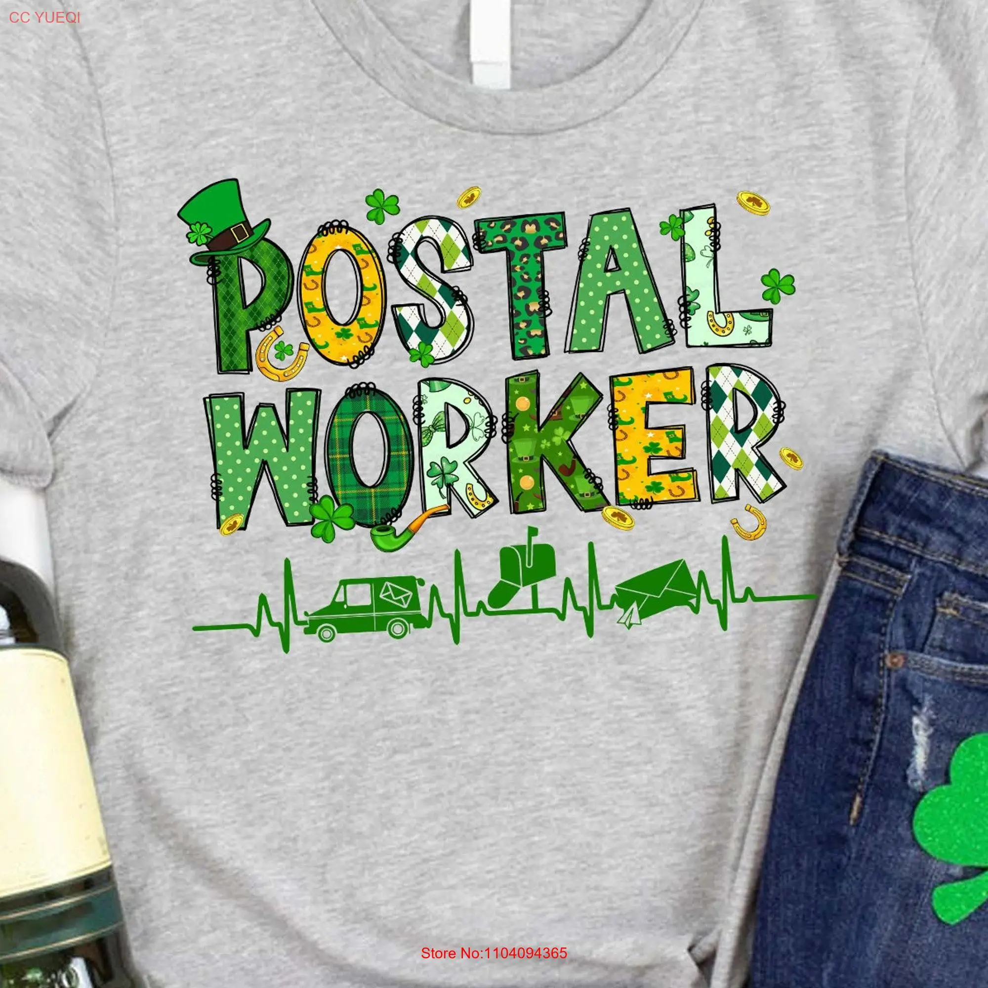 St Patricks Day Postal Worker T Shirt One Lucky Mail Lady Carrier Pt long or short sleeves