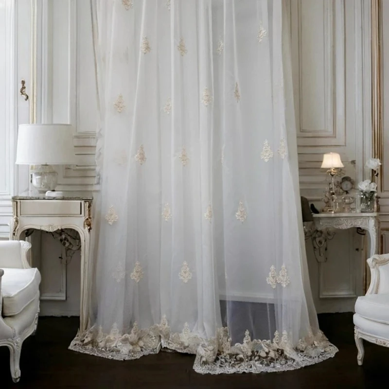 Custom Size Luxury French Embroidered White Sheer Curtains for Villa Living Room Bedroom Balcony Thermal Insulated Drapes Tulle