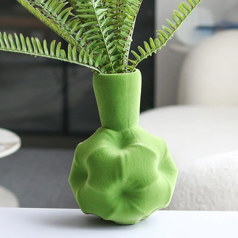 Resin Vase Green Flocking Art Flower Flannel Abstract Pillow Shape Arranging Craft Home Decoration Accessories