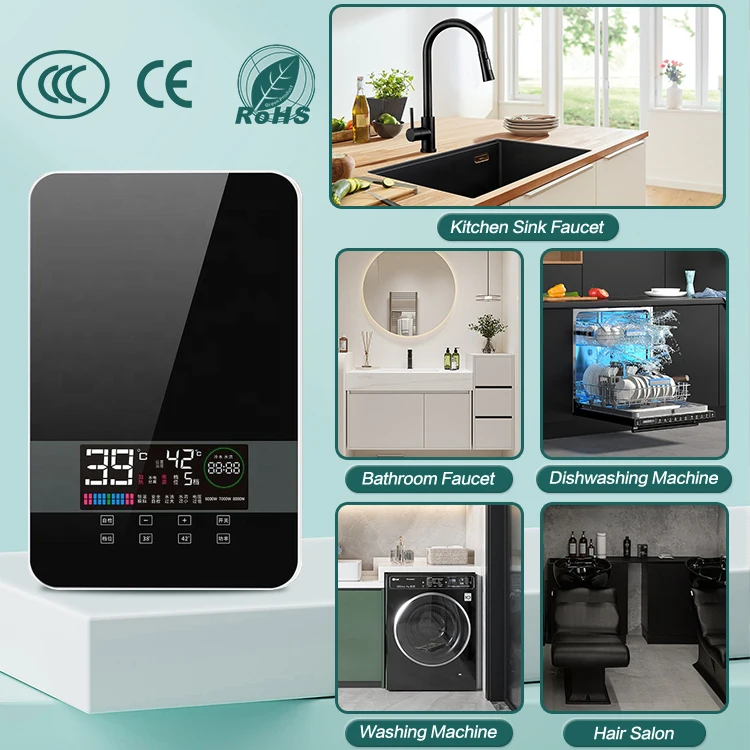 Low Power Kitchen Instant Electric Water Heater Ce Stainless Steel China 8KW 1 Piece Touch Button Wall Mounted IPX4