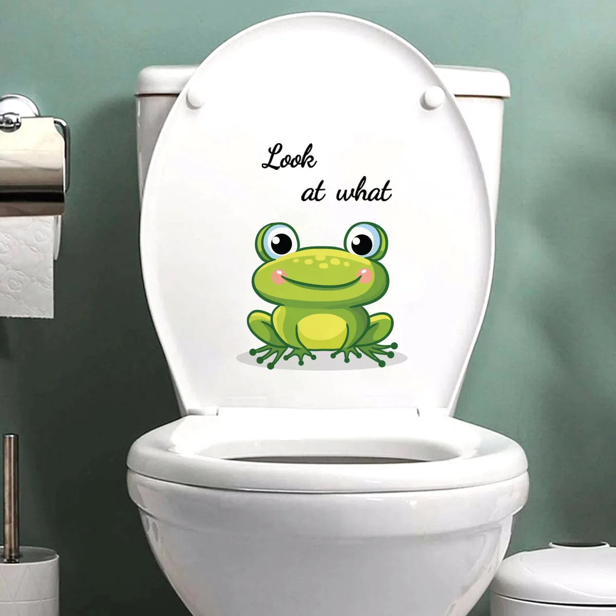20*20cm Look At What Little Frog Cartoon Animal Wall Sticker Toilet Decorative Living Room Bedroom Restaurant Wall Sticker