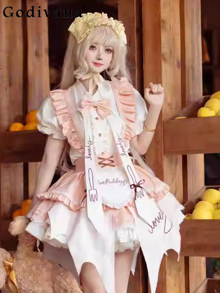 

Sweet Irregular Cute Lolita Fairy Suspender Dress Elegant High Waist A-line Versatile Age Reducing Ruffles Party Cos Jsk Dresses