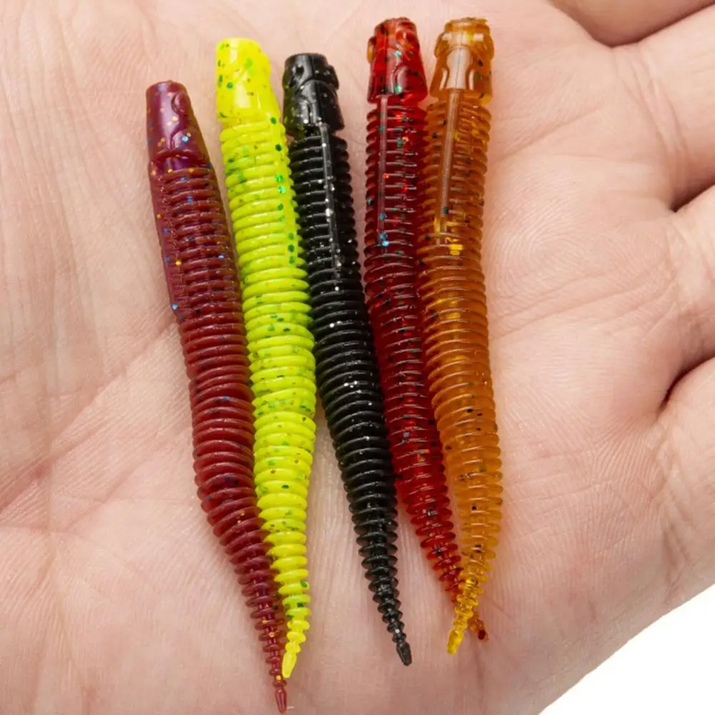 16Pcs 7CM Worm Lure Glitter Sequins Floating Realistic Stretch PVC Freshwater Seawater Artificial Spiral Soft Bait For Fishing