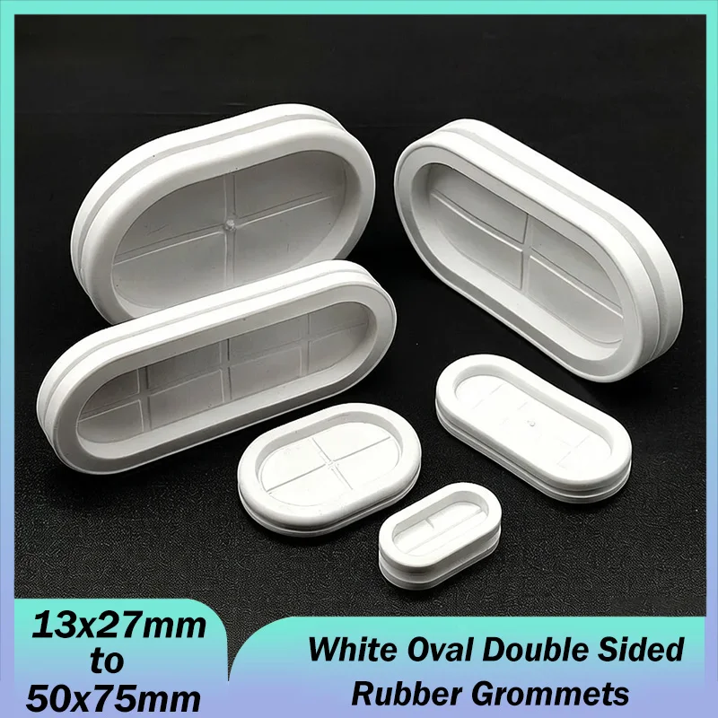 Cable Wiring Protect Bushes Sealing Cap Hole Plug White Oval Double Sided Rubber Grommets for Protection Wire Cable Seal Ring