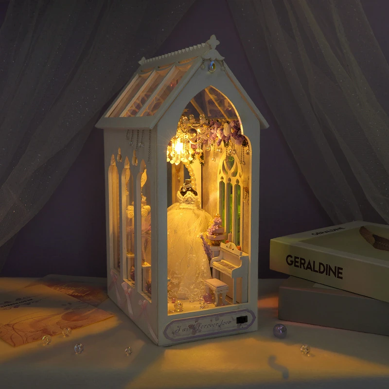 Imagem -04 - Casamento Moderno para Sempre Amor Faça Você Mesmo Livro de Madeira Nook Prateleira Inserção Kits em Miniatura Casa Estante Decoração para Adultos Presentes Artesanais