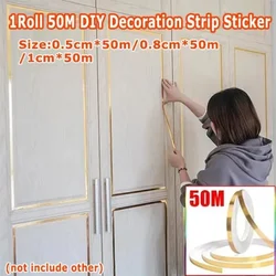 1Roll/50M DIY Wardrobe Decoration Strip Sticker Gold/silver Framework Decoration Seam Stickers Waterproof Wall Stickers