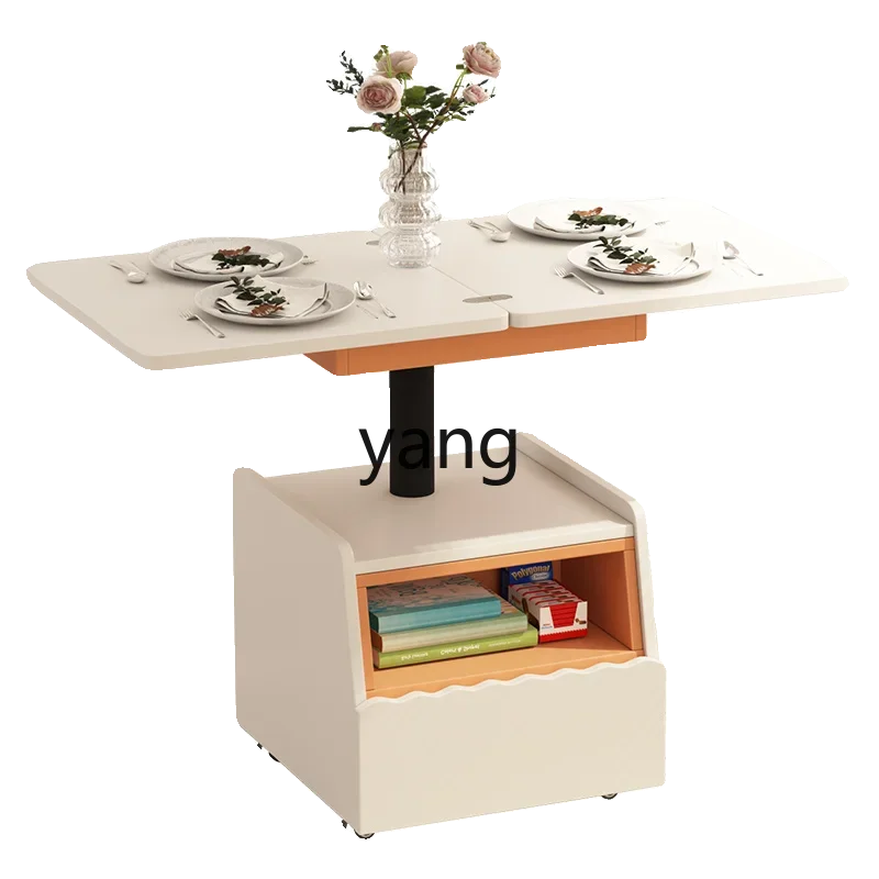 

LMMcream wind coffee table movable side table cart with wheels multifunctional folding dining table