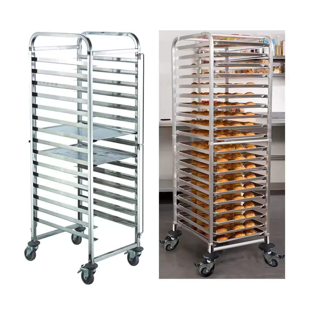 16 20 30 Tier Stainless Steel SS Tray Bread Oven Trolley Multi-Functional Basket Rack Bakery Food Trolley Mobile Bun Pan Rack