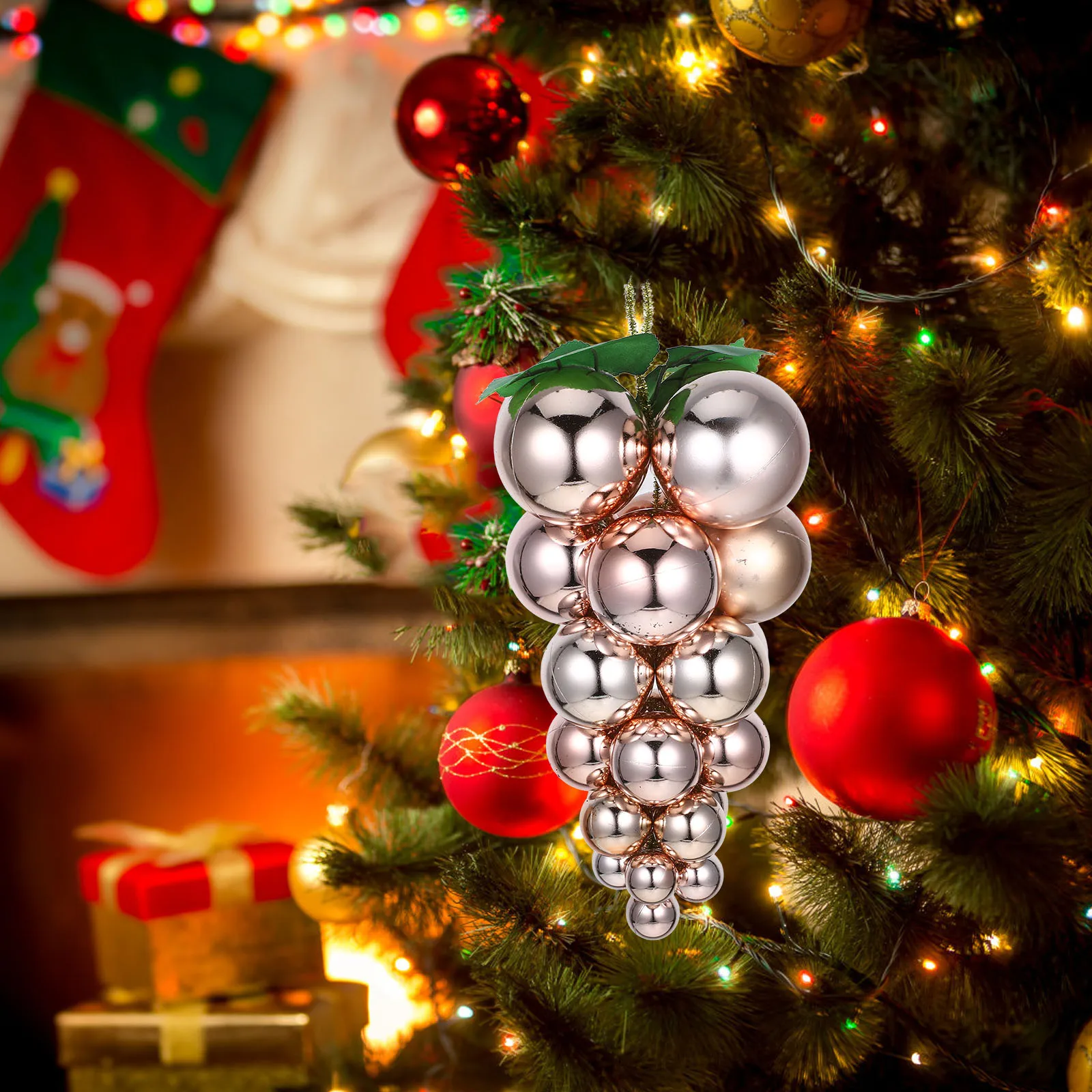 

Christmas Tree Pendant Green Hanging Ball Decorations Large Rose Gold Plastic naments Artificial Grape Accessories Versatile