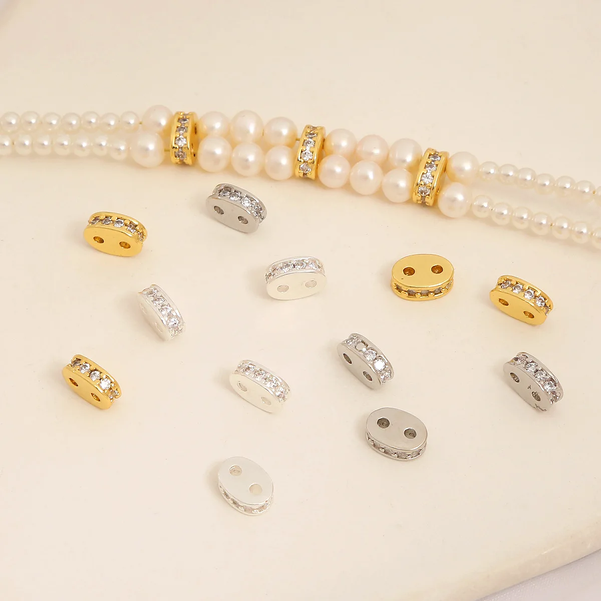 ثقب مزدوج مطلي 18K الذهب اللون الحفاظ على مايكرو مطعمة فاصل الزركونيوم لتقوم بها بنفسك مجوهرات الزركون صف ربط قطعة حبة #4