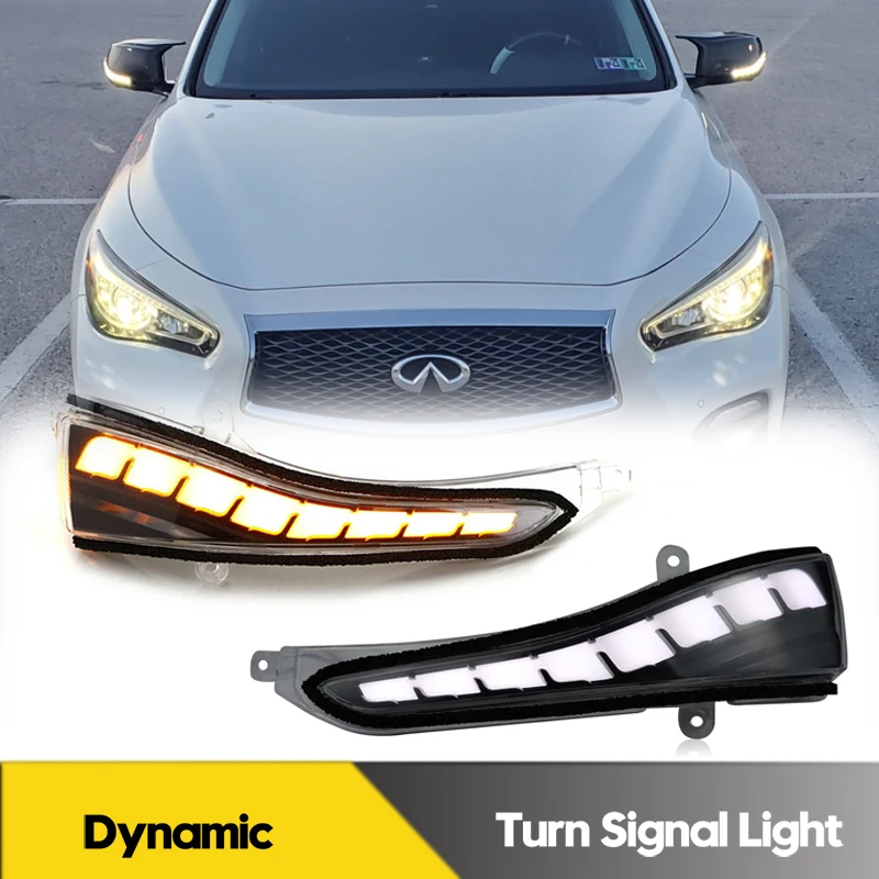 2Pcs LED Dynamic Side Mirror Turn Signal Light DRL Parking Puddle Daytime Running Lamps For Infiniti Q50 Q60 Q70 QX30 QX50 QX70